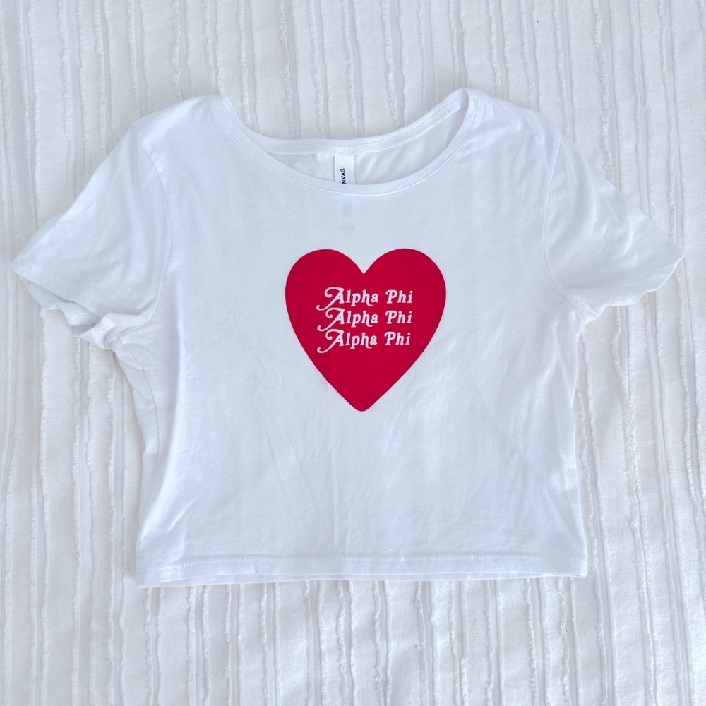 Alpha Phi White Heart Baby Tee Size XS/S